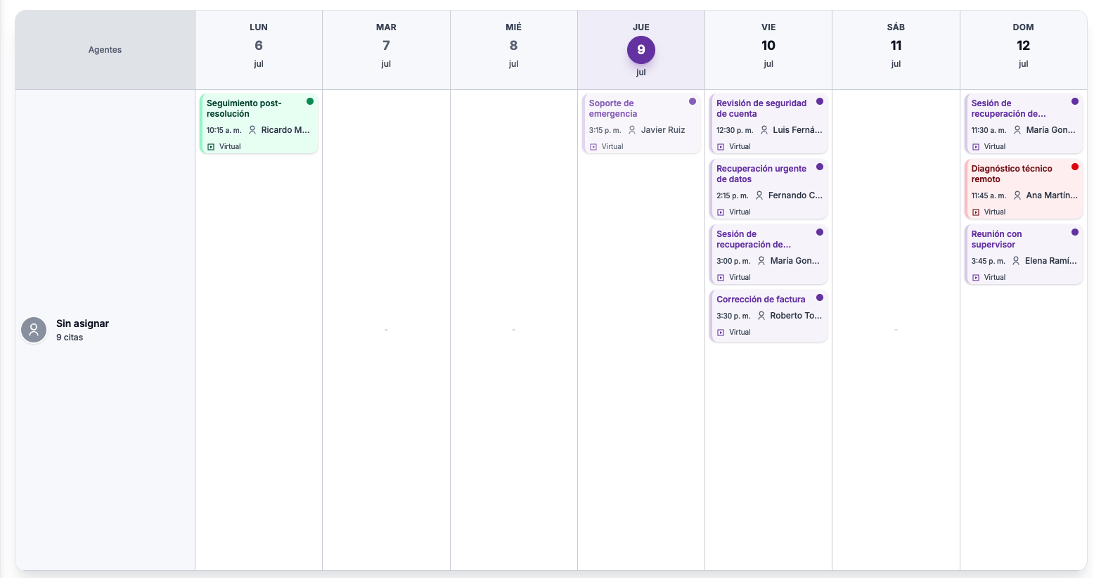 Agenda semanal de citas en Orvyz