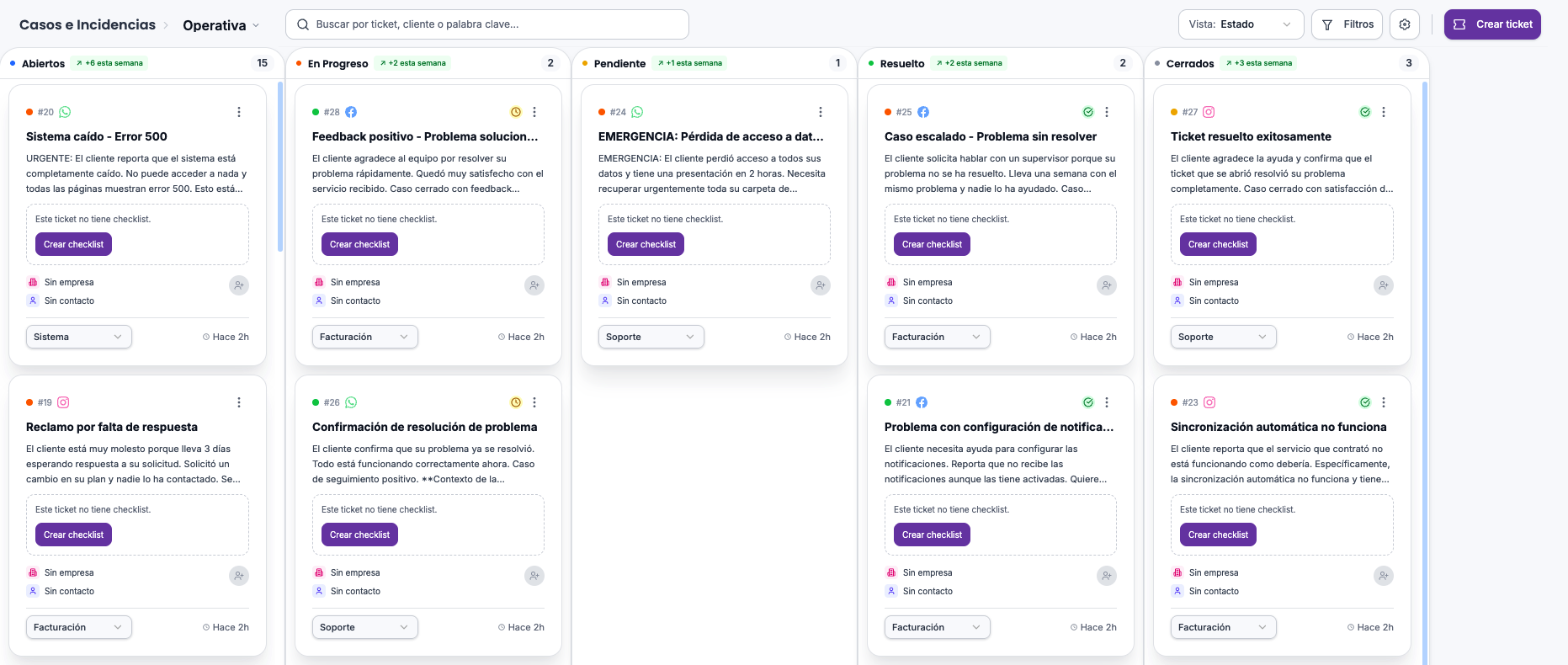 Tablero Kanban de tickets en Orvyz